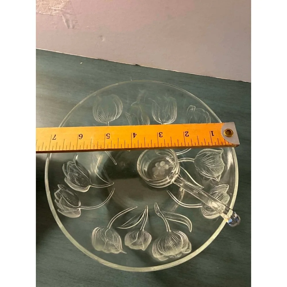 Teleflora Glass Bowl & Ladle Set Clear Frosted Tulip Etched
